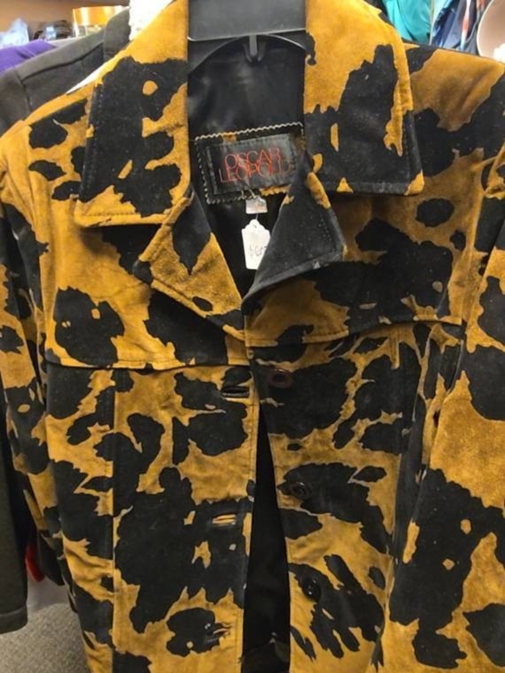 Vintage Oscar Leopold Genuine Suede Leather Jacket Cow Print Pattern -  Small